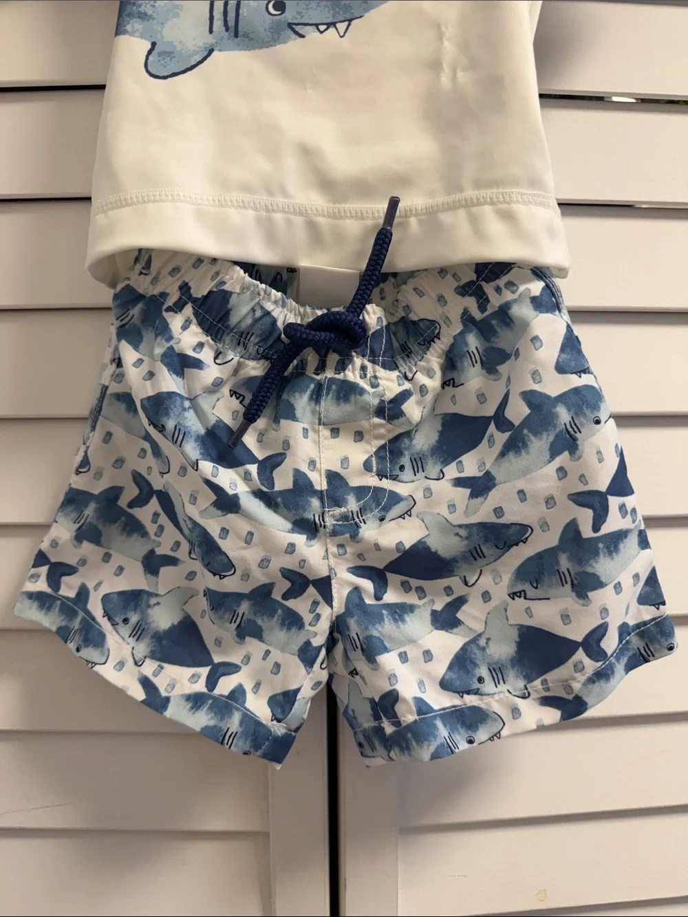 Gymboree Baby Boy Shark Swimsuit Set 4PC Rash Guard Trunks Hat Sandals 3-6M NWT